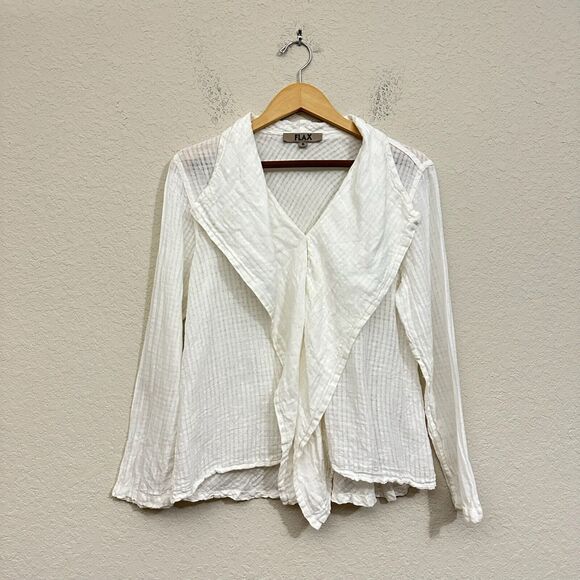 FLAX 100% Linen Draping Caper Lily Tattersall Jacket Top in White - Picture 1 of 10